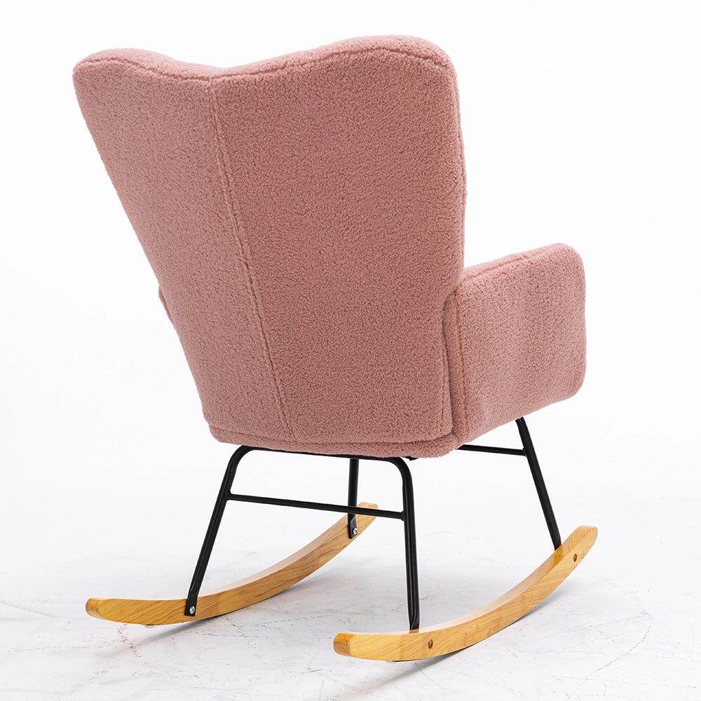 Poltrona a dondolo moderna - Xylo - Tessuto teddy, rivestimento imbottito, rosa