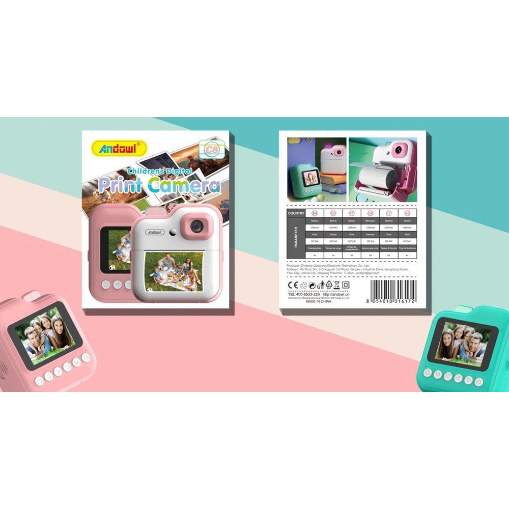 Trade Shop - Fotocamera Digitale Con Stampa Istantanea Per Bambini Con Schermo Ips 2,4″ Zoom Ottico C8 -