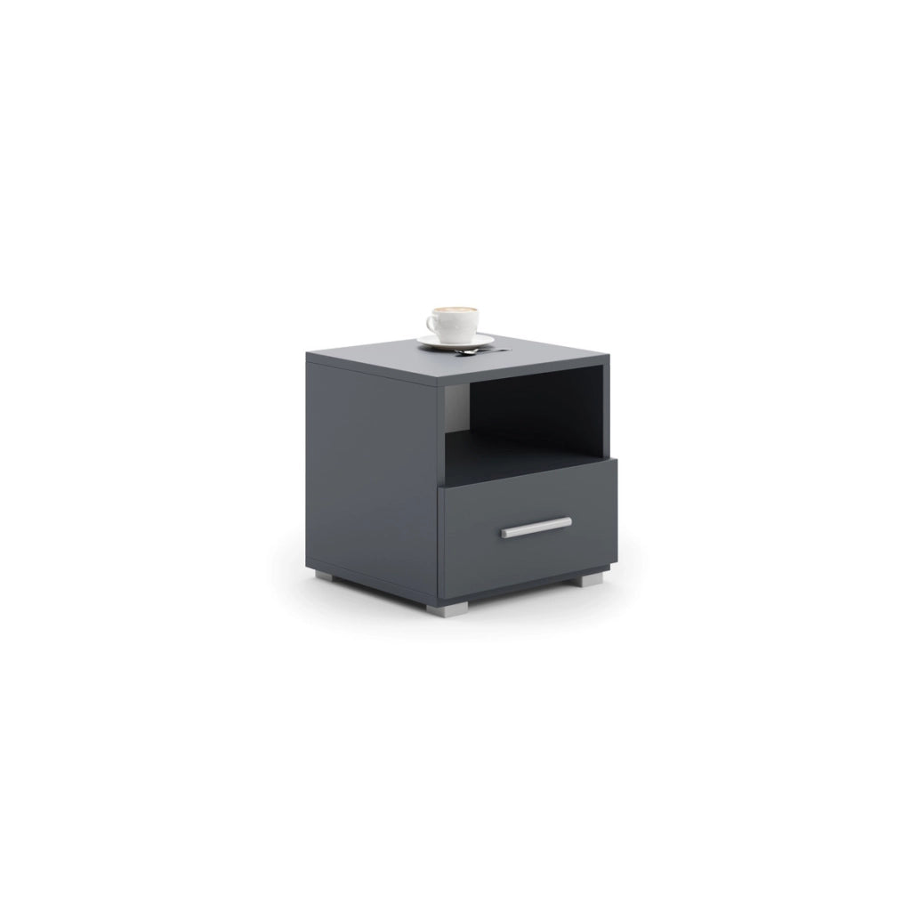 Comodino moderno Emi in grigio con maniglia in alluminio