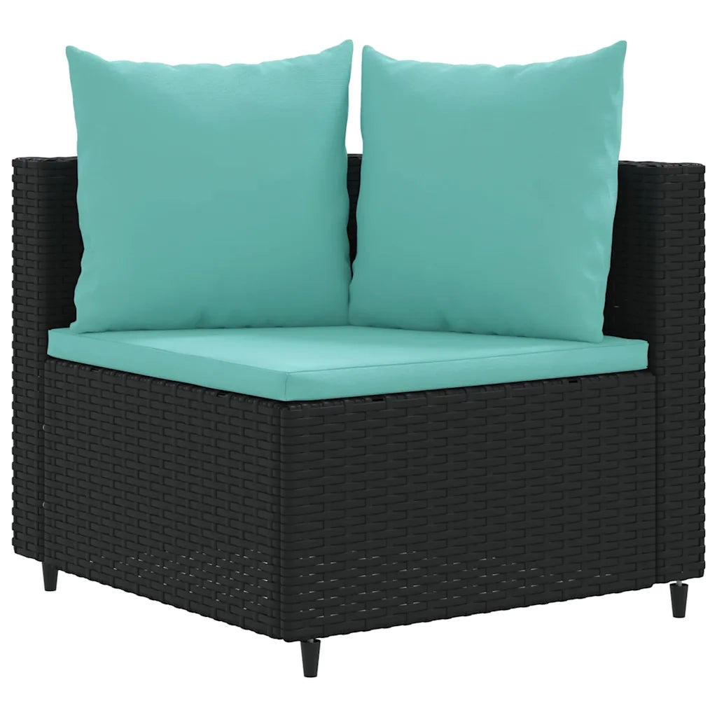 Set Divani da Giardino 3 pz con Cuscini in Polyrattan Nero