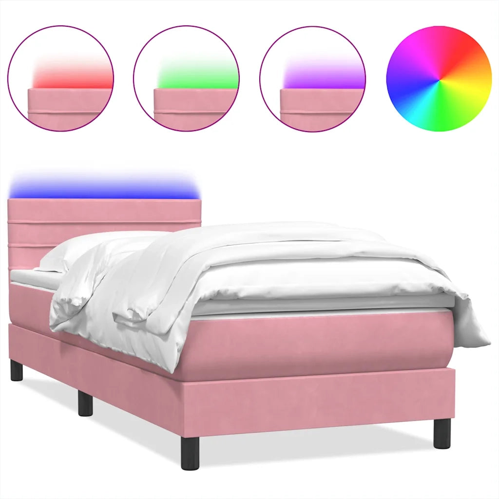 Letto a Molle con Materasso e LED Rosa 90x210 cm Velluto 3316964