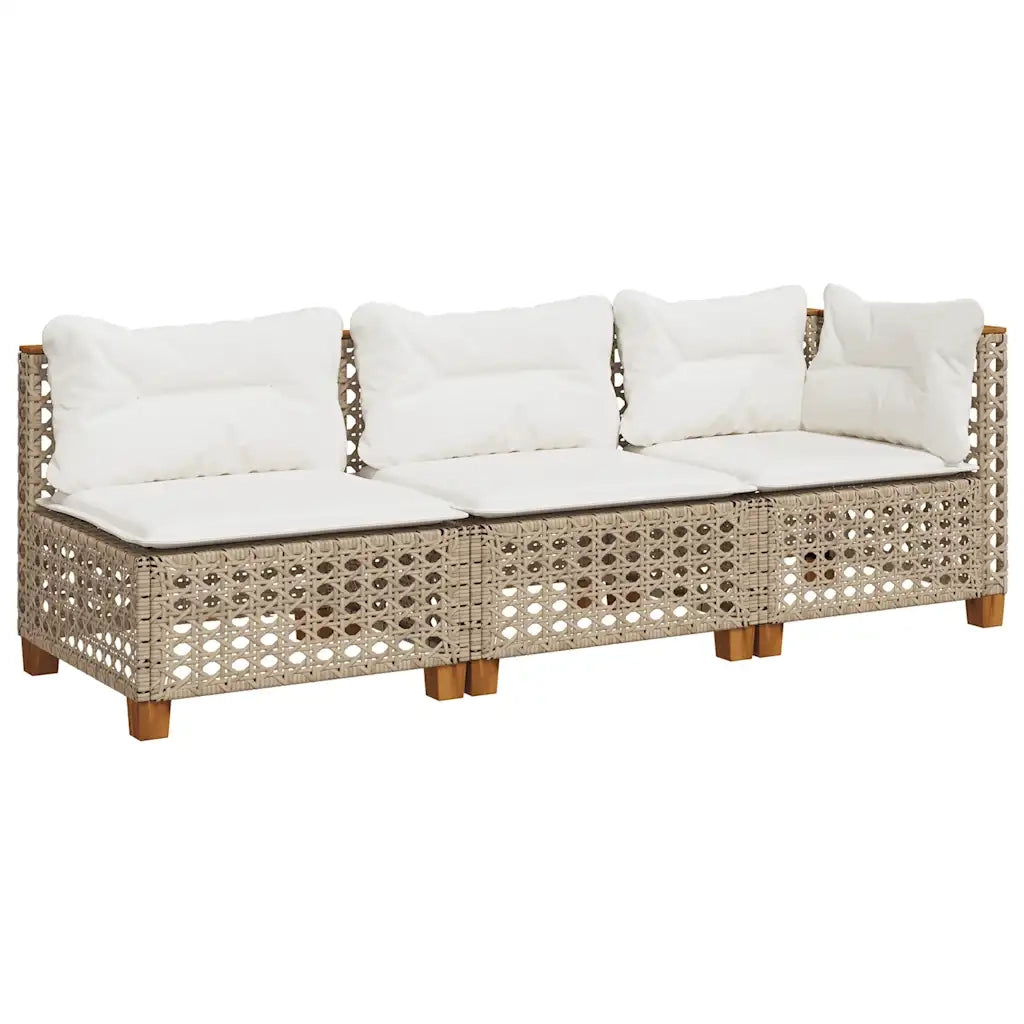 Divano da Giardino con Cuscini a 3 Posti Beige in Polyrattan 365943