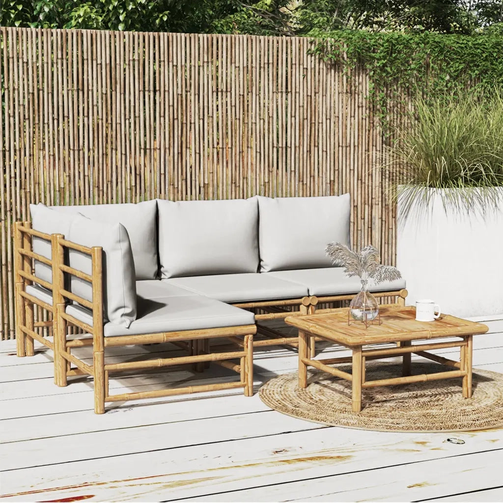 Set Salotto da Giardino 5pz con Cuscini Grigio Chiaro Bambù 3155106