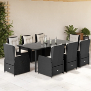 Set da Pranzo da Giardino 9 pz con Cuscini Nero in Polyrattan 3262839