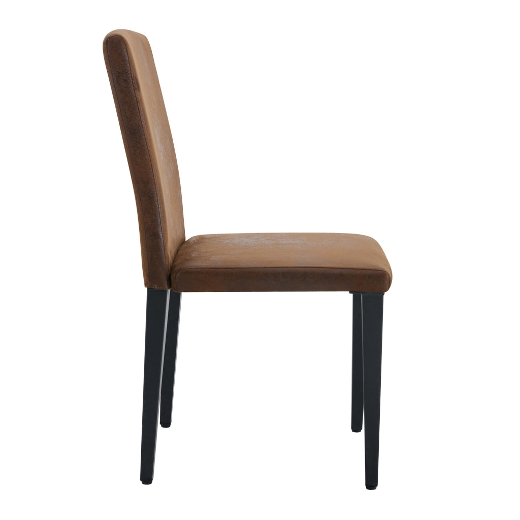 Sedie da Pranzo Set 2 Pezzi ¨C MINIMAL ¨C Tessuto Marrone, Gambe in Metallo Nero