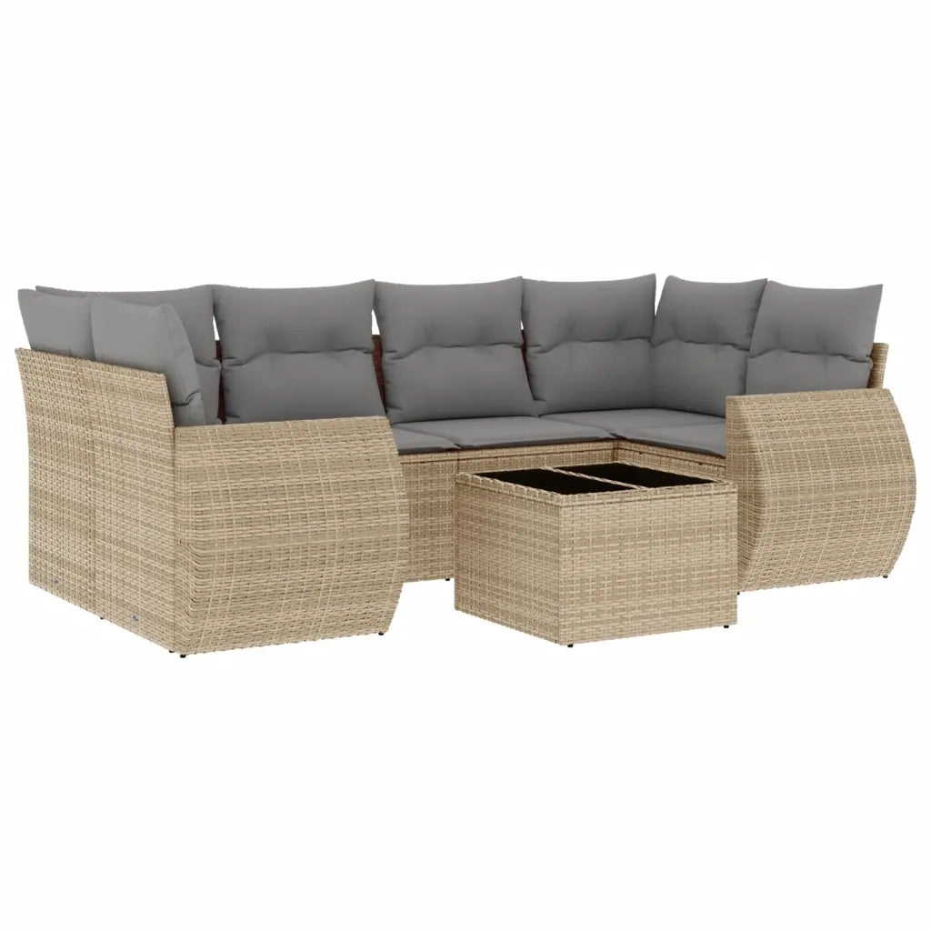 Set Divani da Giardino 7 pz con Cuscini Beige in Polyrattan