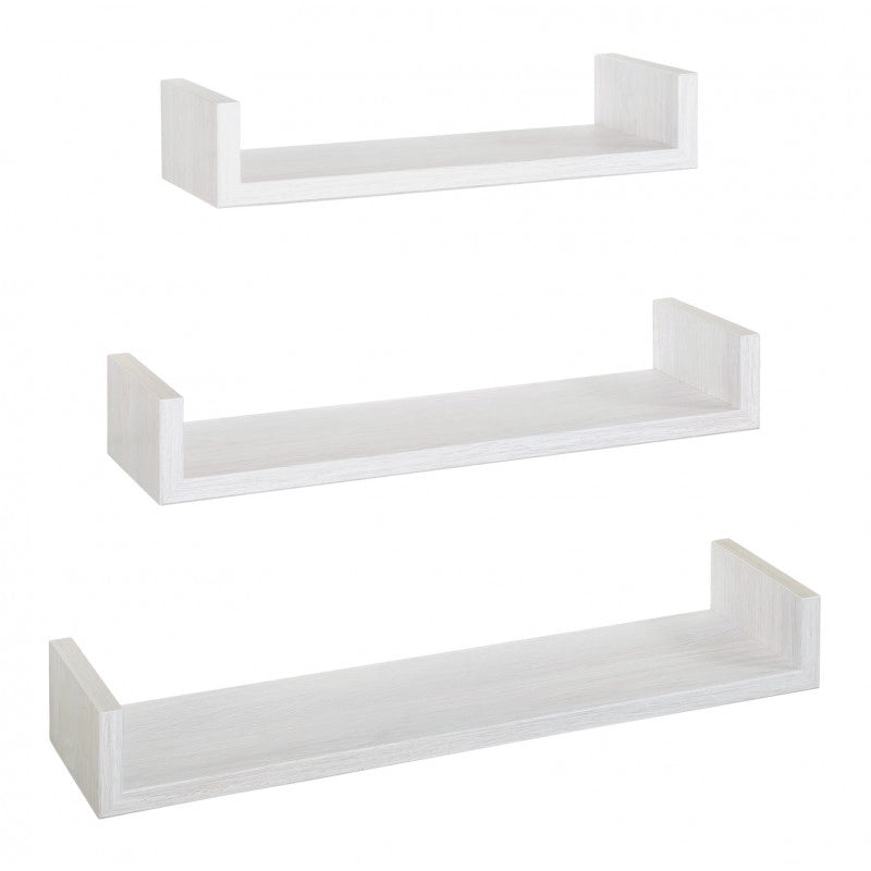 Set di 3 Mensole da Muro, Mensole Muro Design, Mensola da Parete, Rovere Sbiancato, 60x8 p15,5 cm, 50x8 p15,5 cm e 40x8 p15,5 cm - Calamita