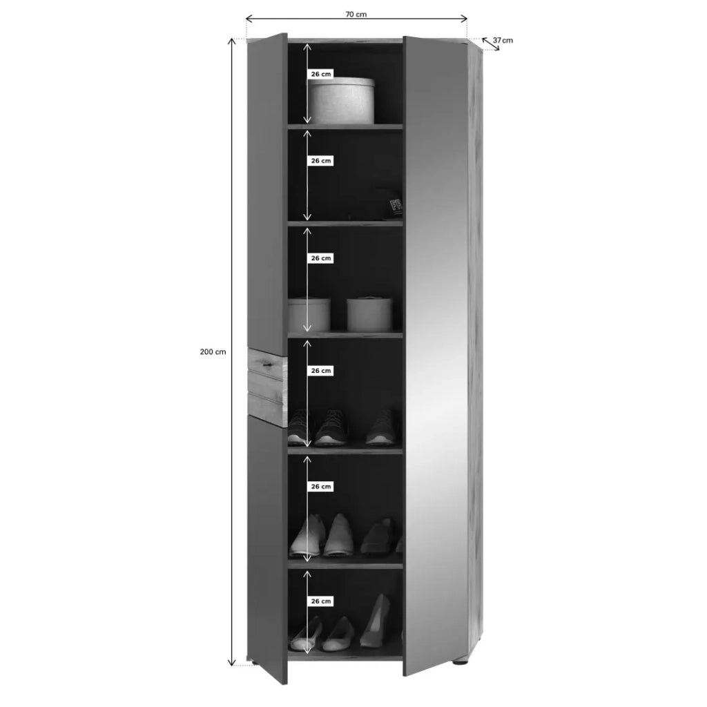 Armadio d'ingresso con specchio e guardaroba – Grigio antracite e rovere chiaro – SELMA