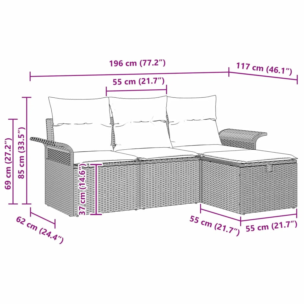 Set Divano da Giardino 4 pcs Grigio e Blu Navy polyrattan 3358854