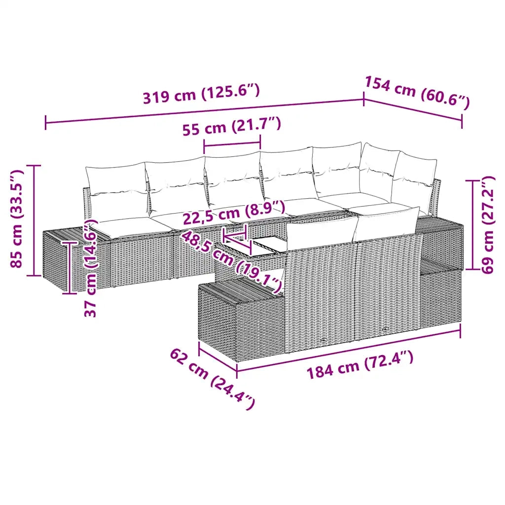 Set Divano da Giardino 9 pcs Marrone e Crema polyrattan 3347118
