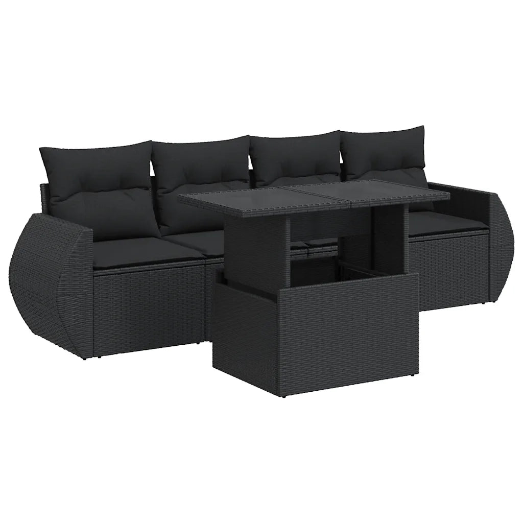 Set Divani da Giardino 5 pz con Cuscini in Polyrattan Nero 3326556