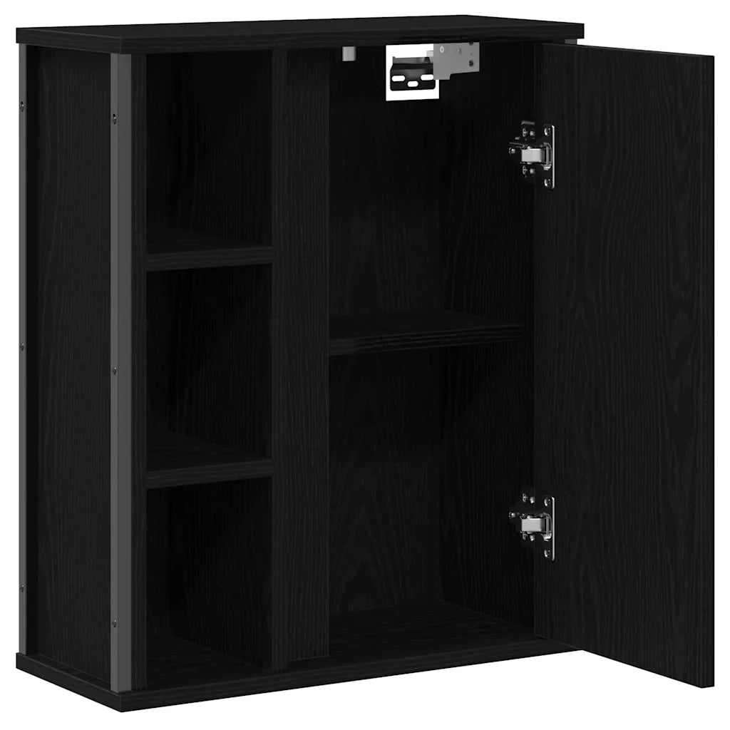 Pensile da Bagno con Specchio-Mobile bagno con specchio Rovere Nero 50x21x60 cm