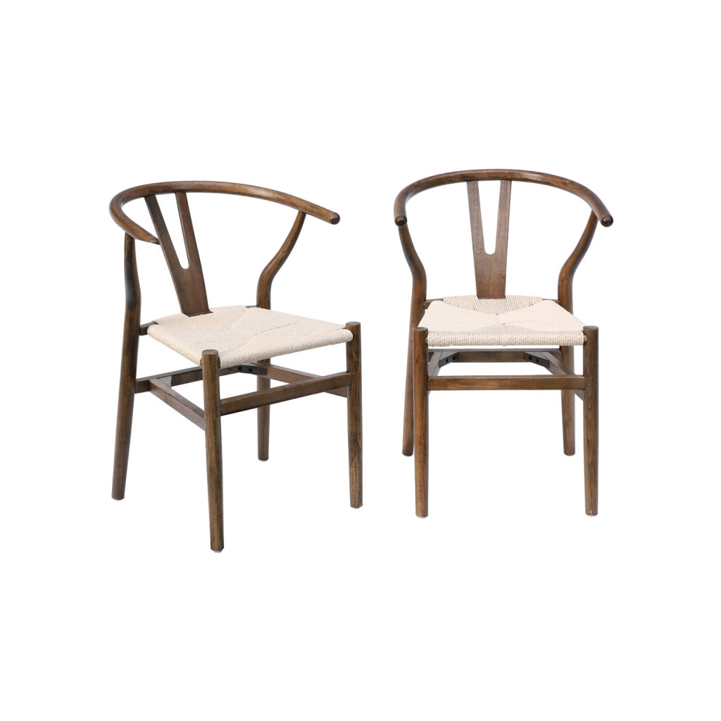 Set 2 sede in legno con seduta in corda, marrone