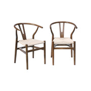 Set 2 sede in legno con seduta in corda, marrone