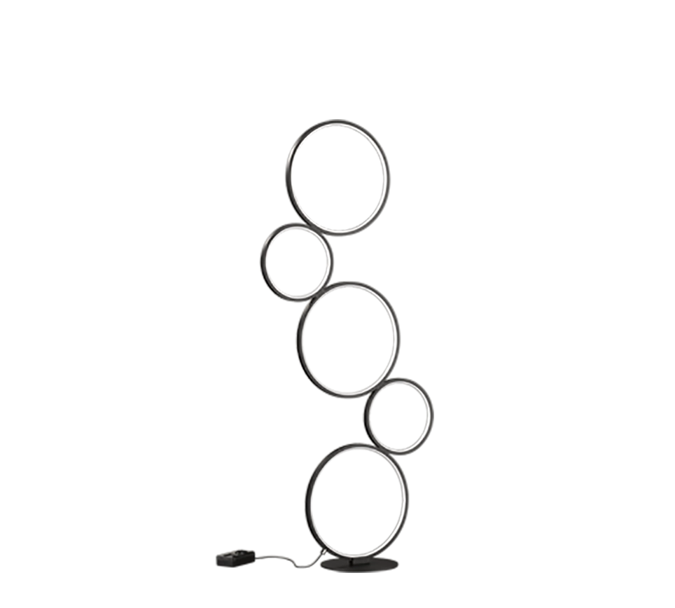Piantana LED 5 cerchi, metallo, nero opaco, H 115 cm, Rondo