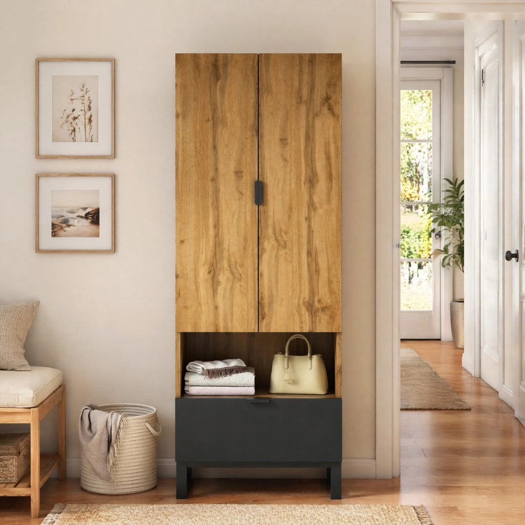ARMADIO portascipe con asta appendiabiti 180x65x38 cm Legno e Nero