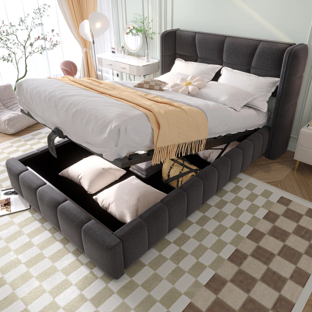 letto imbottito tessuto grigio 90 x 200 cm