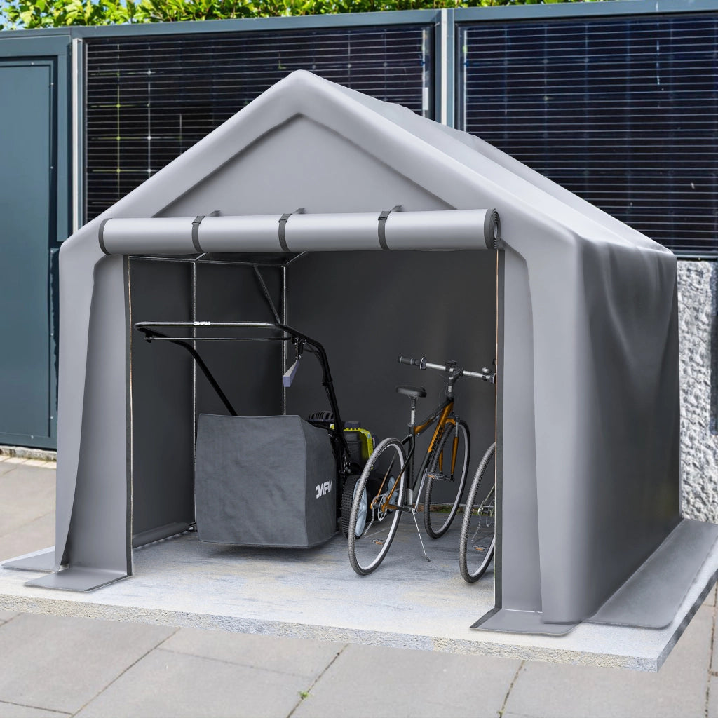 Tenda garage per biciclette e attrezzi da esterno in metallo grigio scuro con tela impermeabile 244 × 241 × 217 cm