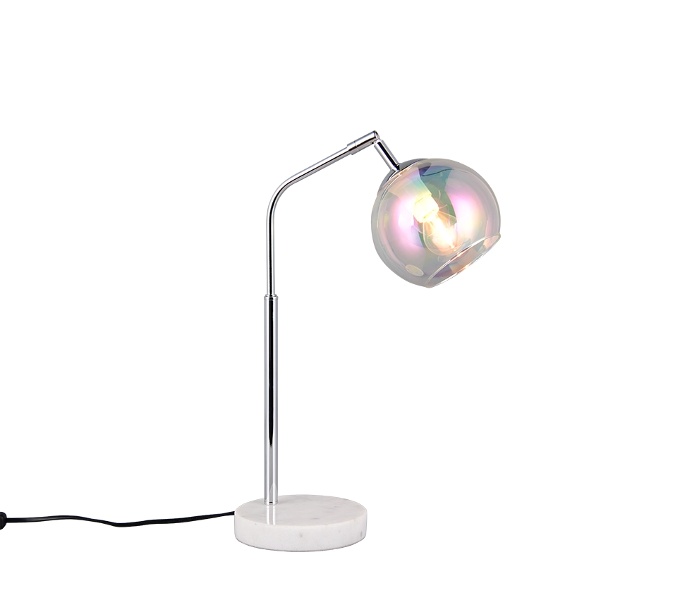Lampada da tavolo, metallo e vetro, cromo, H 45 cm, Paxton