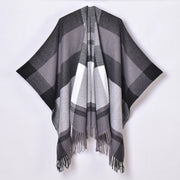Nuovo scialle diviso con nappe, sciarpa semplice a quadri jacquard da donna