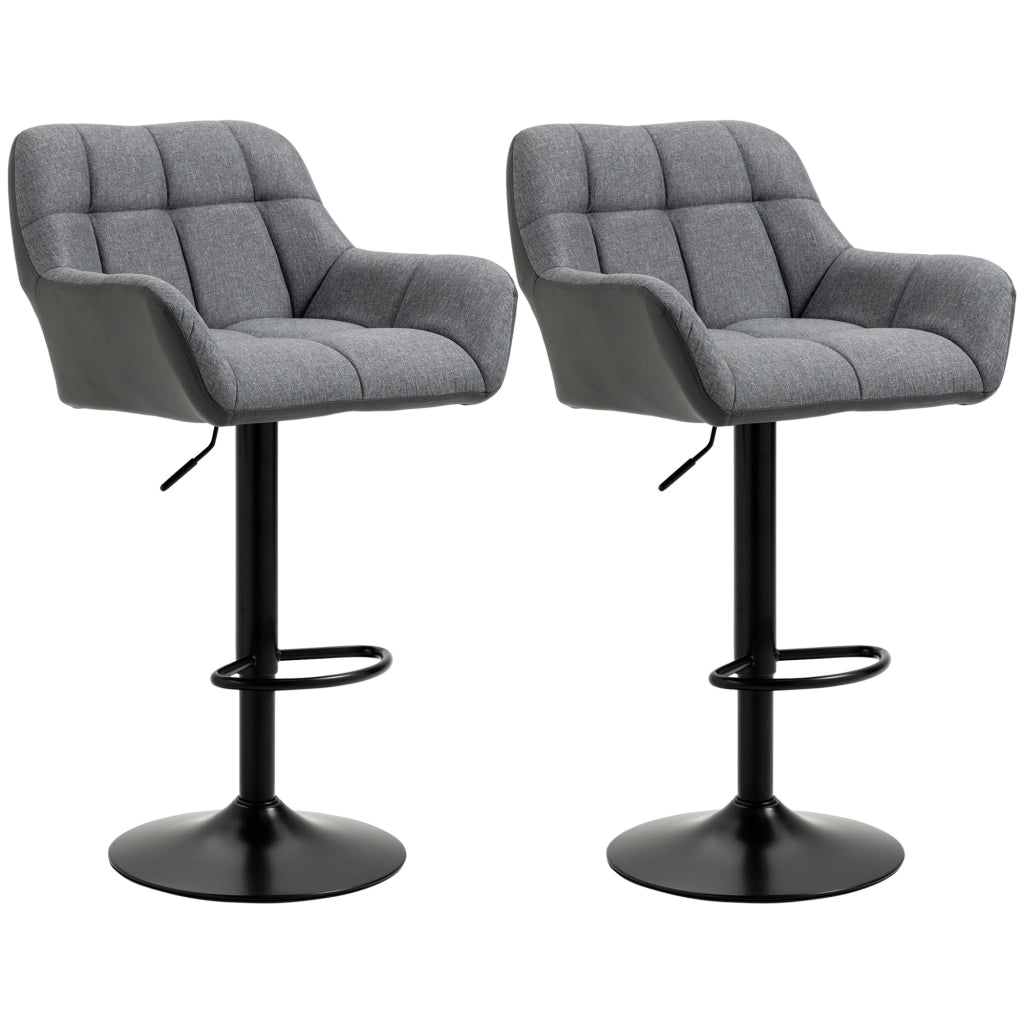 Set 2 Sgabelli Regolabili Stile Retr¨° ¨C Xylo ¨C Ecopelle Effetto Lino Grigio e Nero