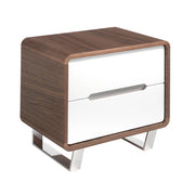 Comodino legno bianco, noce e acciaio cromato