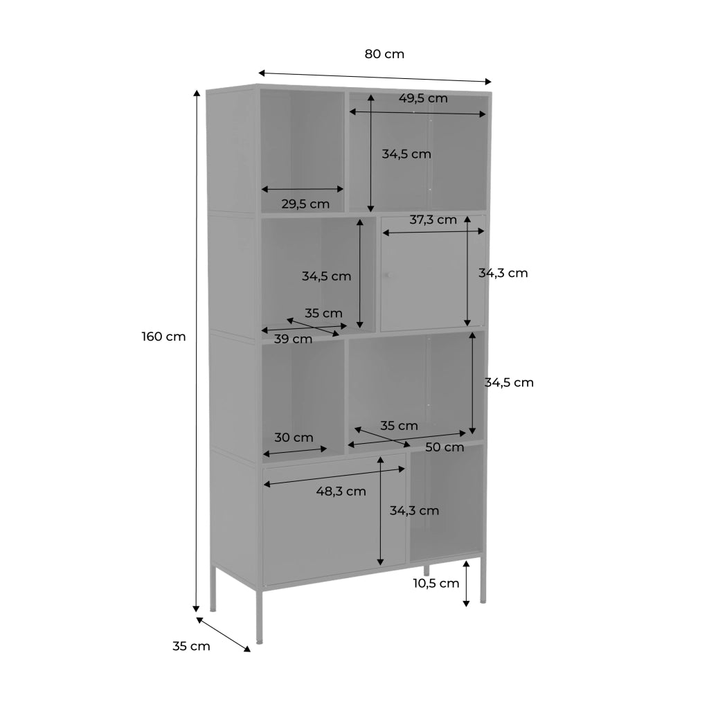 Credenza industriale in metallo con 8 scomparti, blu