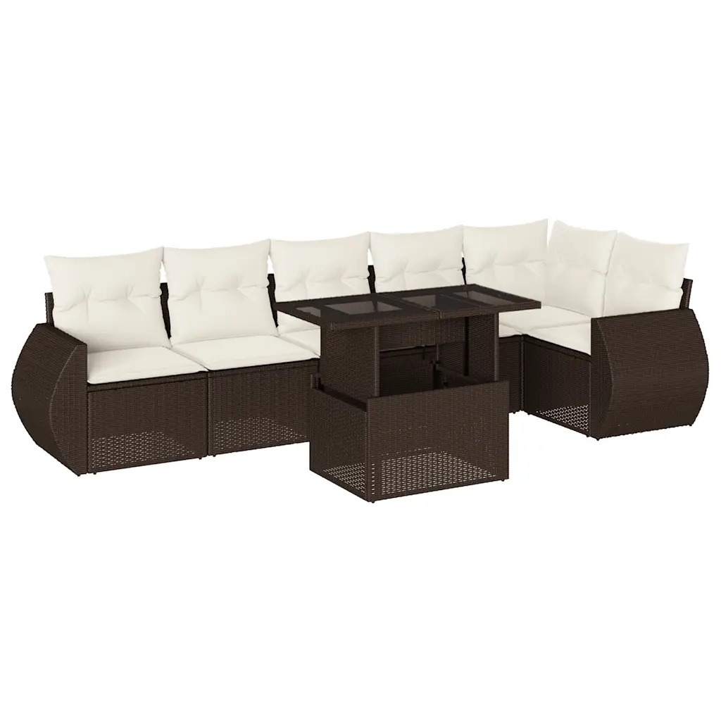 Set Divani da Giardino 7 pz con Cuscini Marrone in Polyrattan 3268553