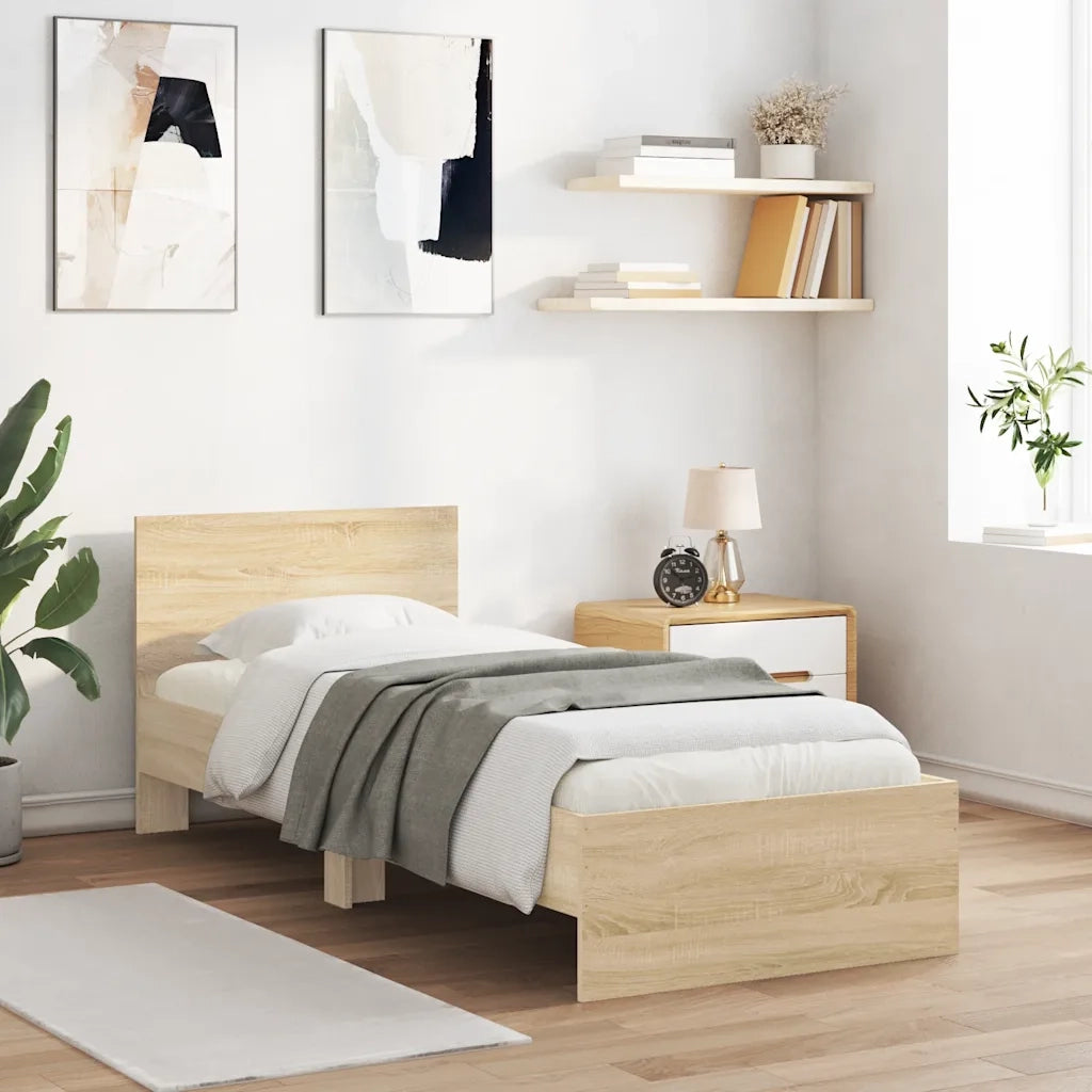 Letto singolo | Letto per adulti | Giroletto senza Materasso con Testiera Rovere Sonoma 75x190 cm