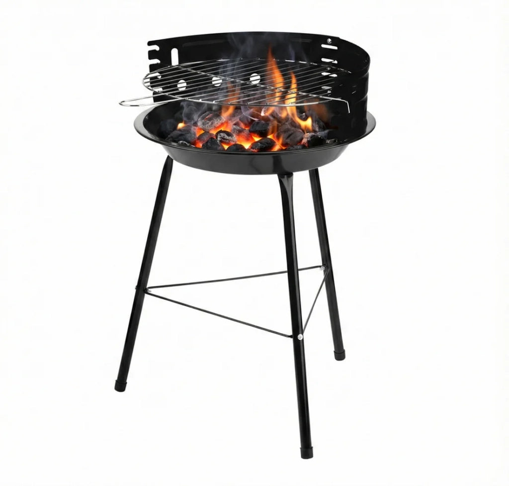 Barbecue a Carbone Portatile Ø 36cm con Griglia Regolabile e Paravento