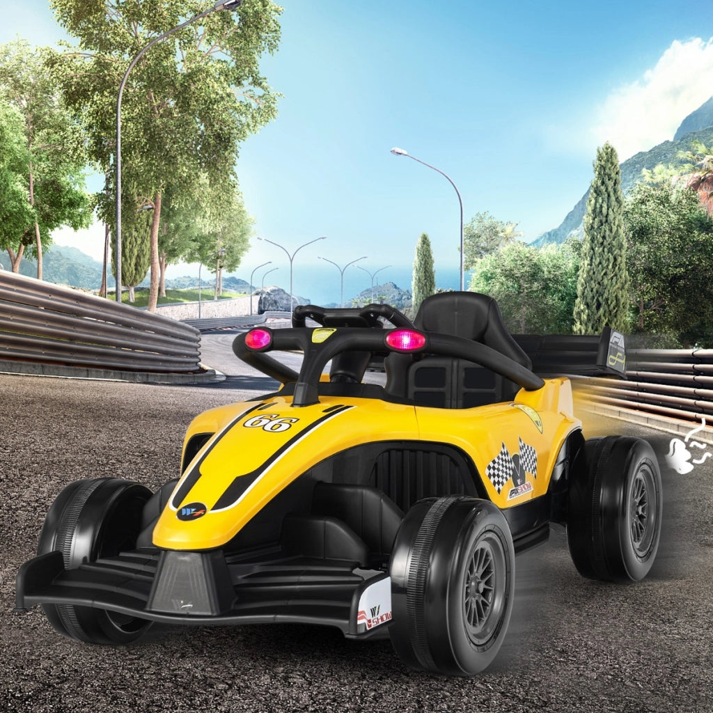 Veicolo elettrico a batteria da 12 V per bambini, Camion da corsa con telecomando sospensioni a molla Giallo-Macchinine giocattoli