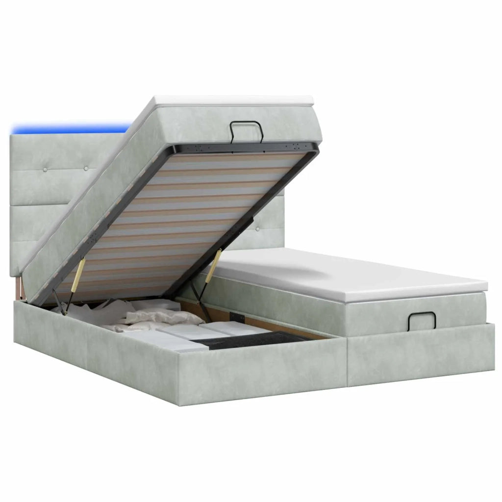 Letto Ottomano con Materasso e LED Grigio Chiaro 160 x 200 cm 3458490