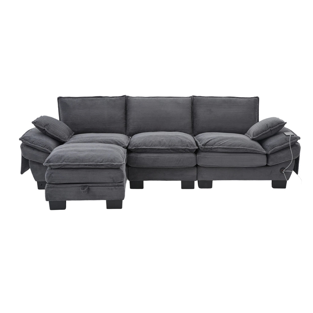 Divano 3 Posti con Poggiapiedi in Tessuto ¨C MINIMAL ¨C Grigio Scuro