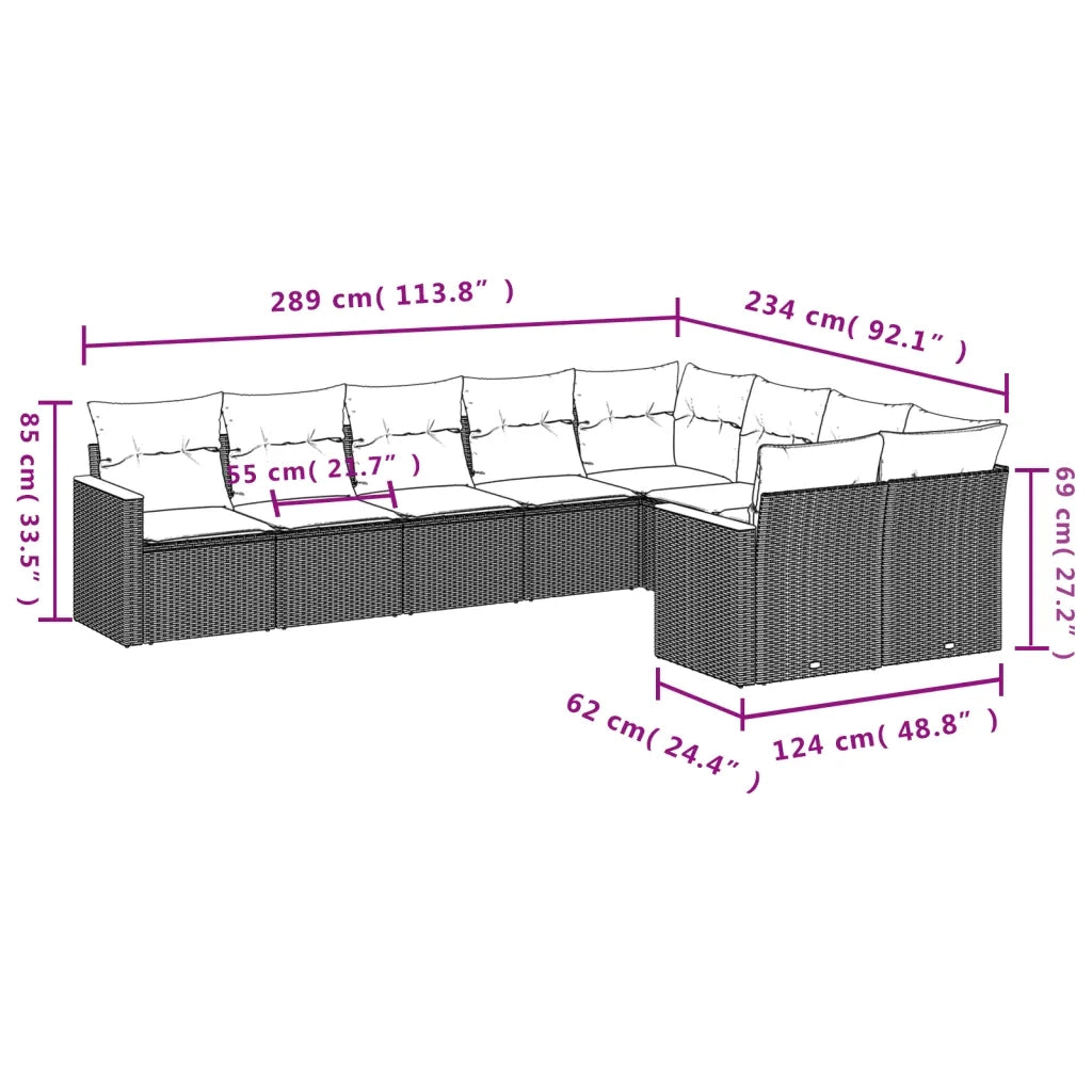 Set Divani da Giardino 9 pz con Cuscini Nero in Polyrattan 3258702