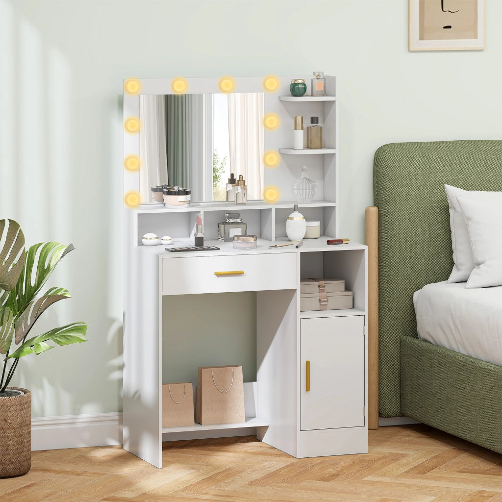 Scrivania con specchio e luci LED ¨C Minimal ¨C bianco 80x40x135cm