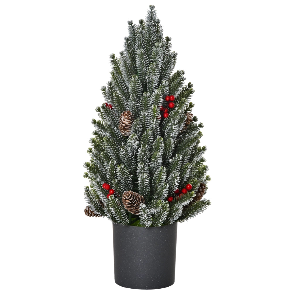 Albero di Natale artificiale, albero di Natale da tavolo, 170 rami, design innevato con base in plastica, bacche, pigne, PE PVC, ?27 x 47 cm