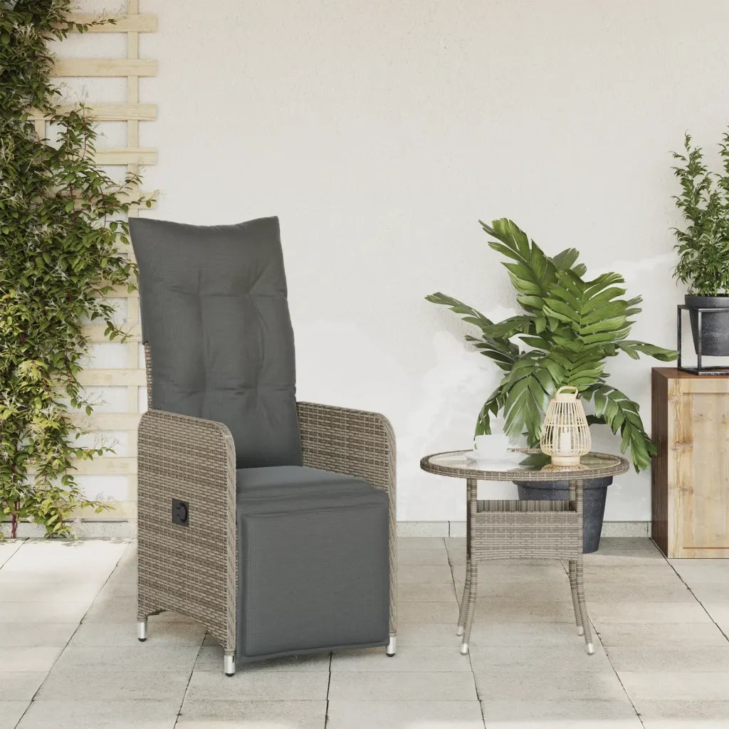 Sedia Reclinabile da Giardino con Cuscini Grigia in Polyrattan 365697