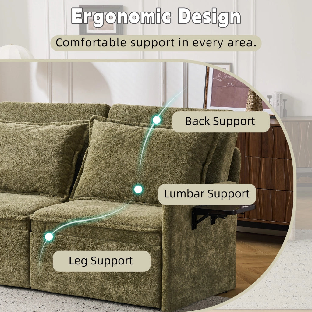 Divano letto con cuscini, USB e contenitore ¨C Zephmum ¨C Verde, chenille, 180x90x100