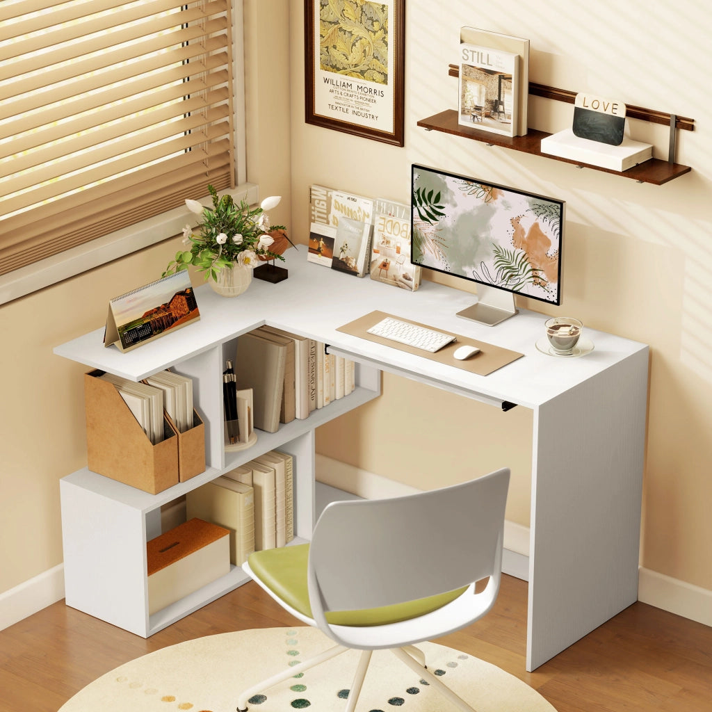 Scrivania angolare con ripiani e cassetto ¨C Minimal ¨C bianco 120x100x76