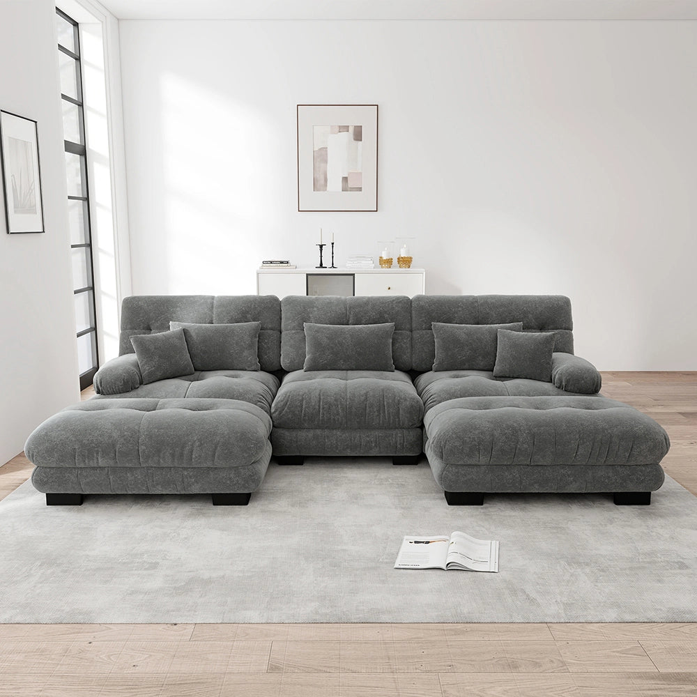 Divano angolare modulare - Xylo - Forma U extra large, trasformabile con pouf, chenille grigio