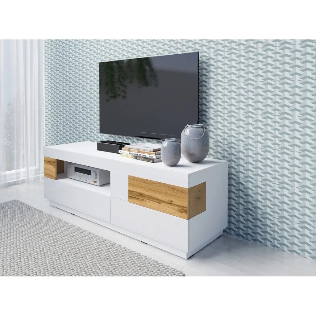 Mobile TV 160cm collezione KILES. Colori bianco e rovere. Stile design.