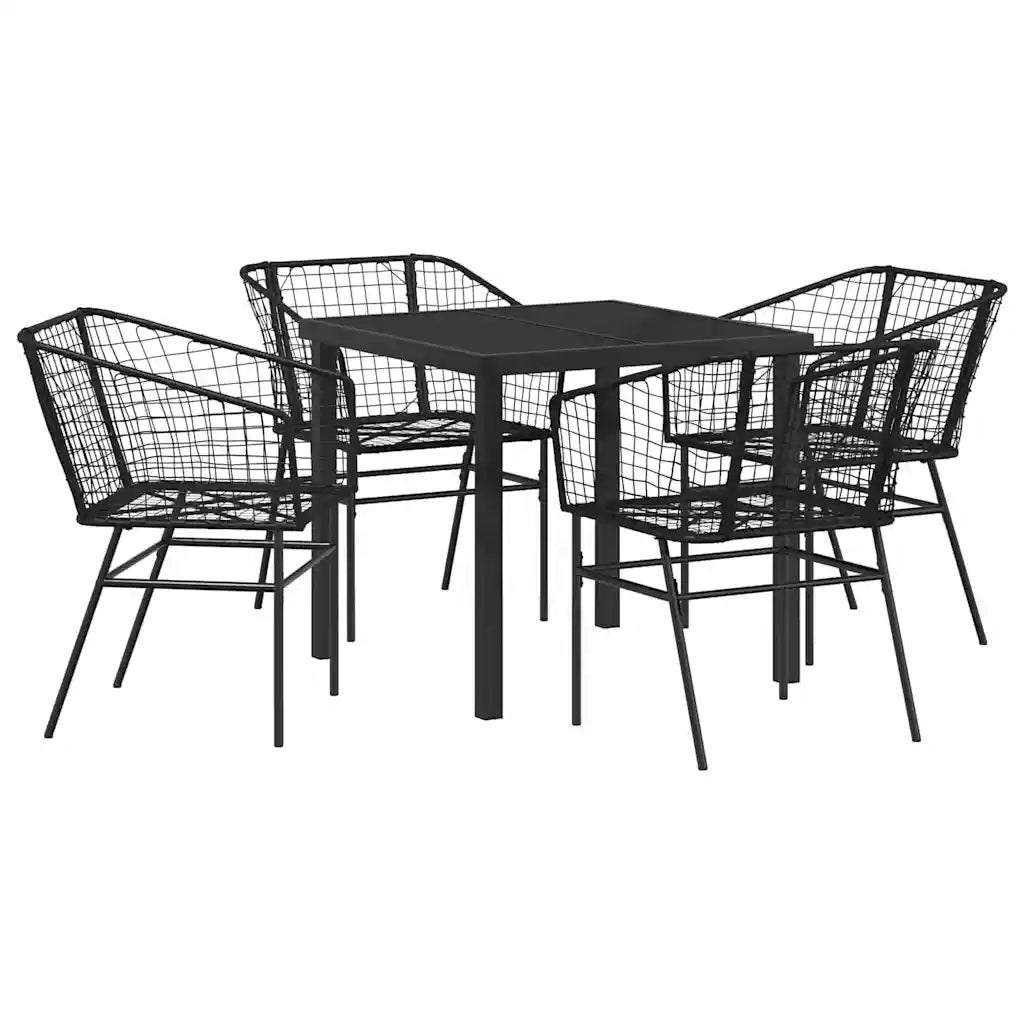 Set da Pranzo per Giardino 5 pcs Nero polyrattan