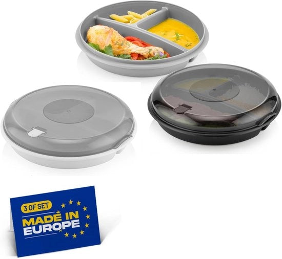 Bento-kom con 3 contenitori - Set da 2 - Grigio, nero e bianco - Eterno chiuso