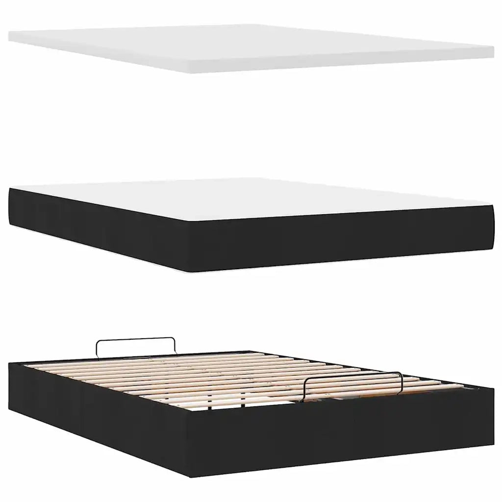 Struttura Letto Pouf con Materasso Nero 140x200 cm in Tessuto 3313080
