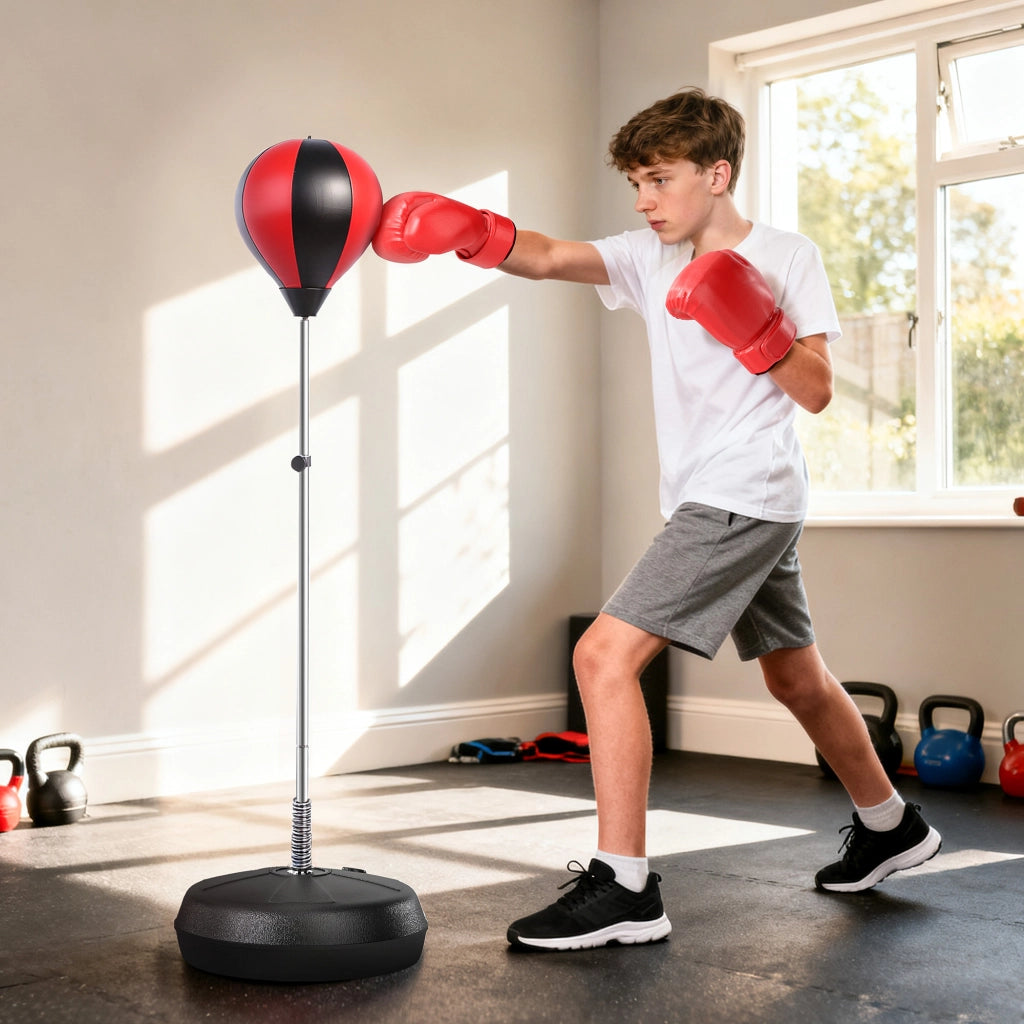 Set Punching Ball ¨C Minimal ¨C 126-144 cm regolabile in altezza con sacco, guantoni e pompa