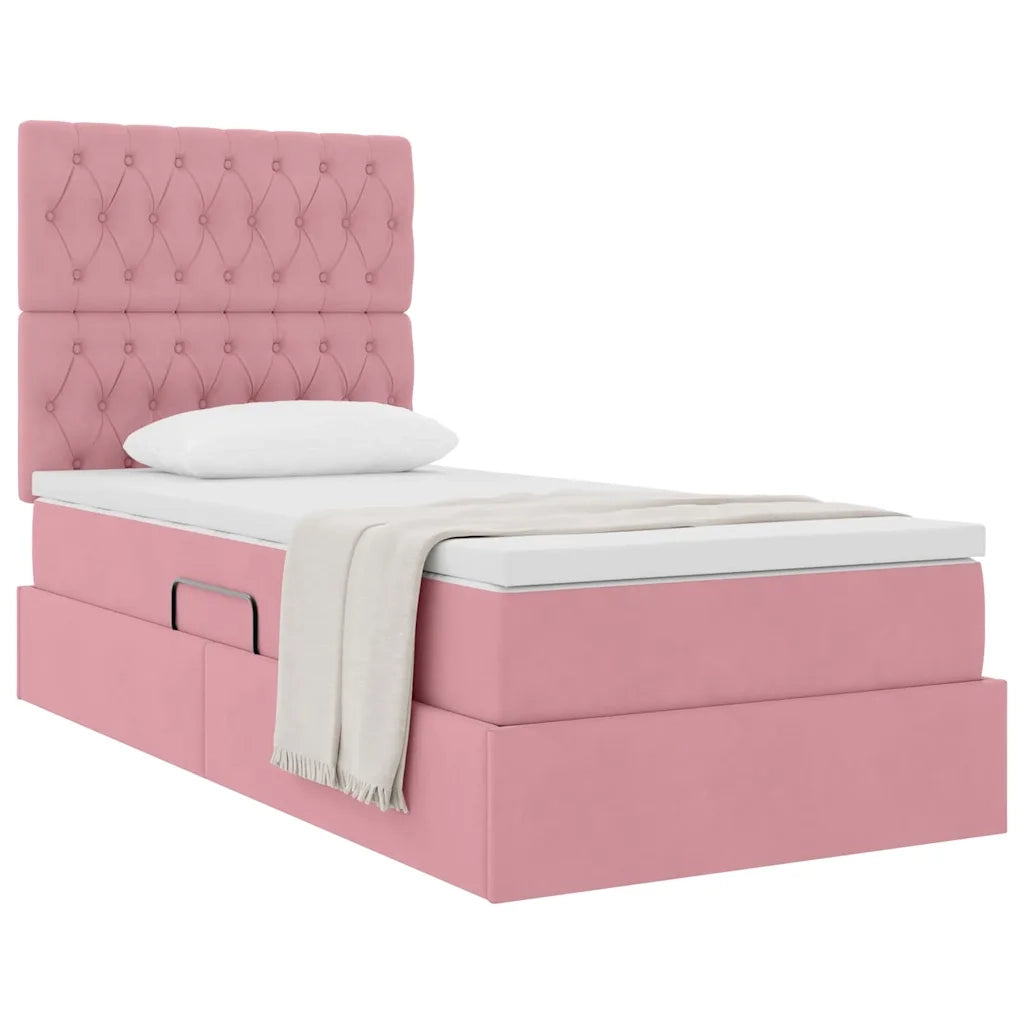 Letto con contenitore e materasso Rosa 90 x 200 cm Velluto