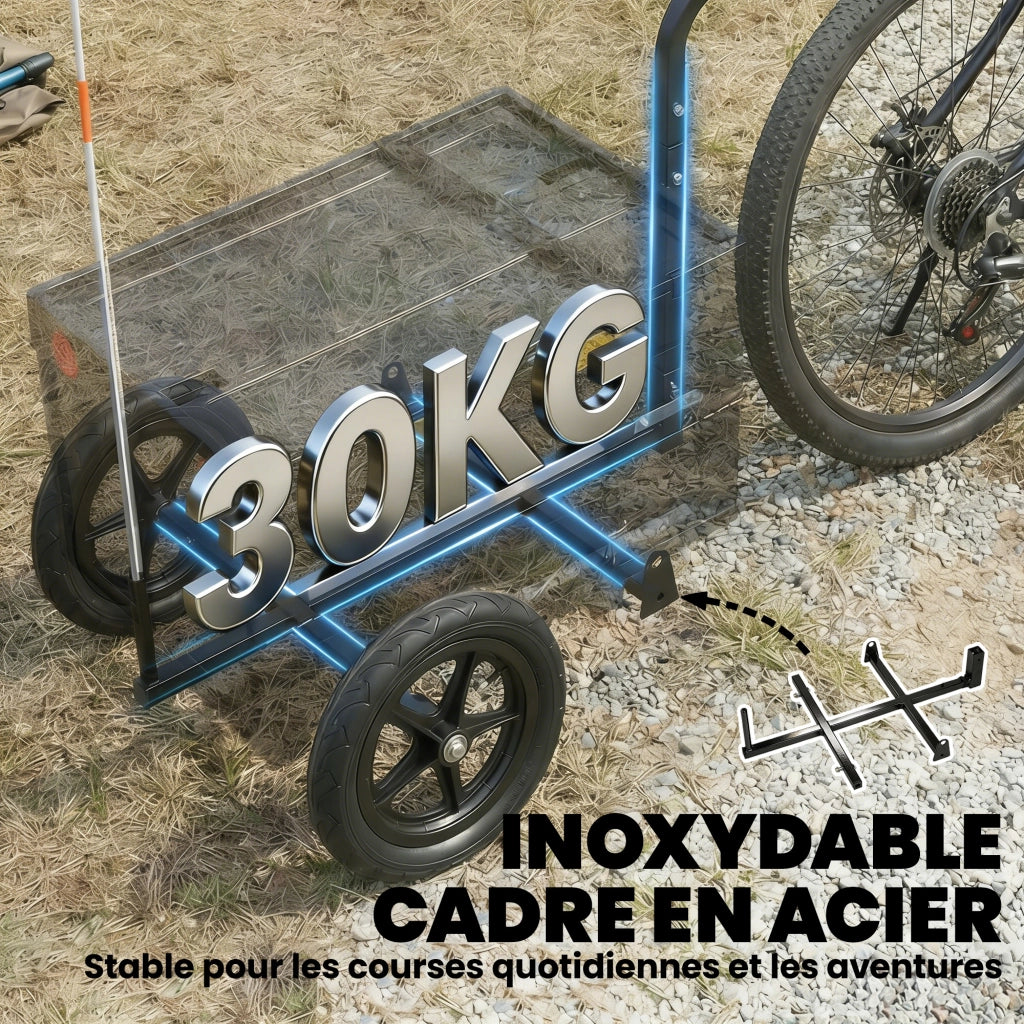 Rimorchio per Bicicletta Cargo Pieghevole ¨C Xylo ¨C Cassone Plastica 65L con Coperchio 145x51,5x72cm Nero