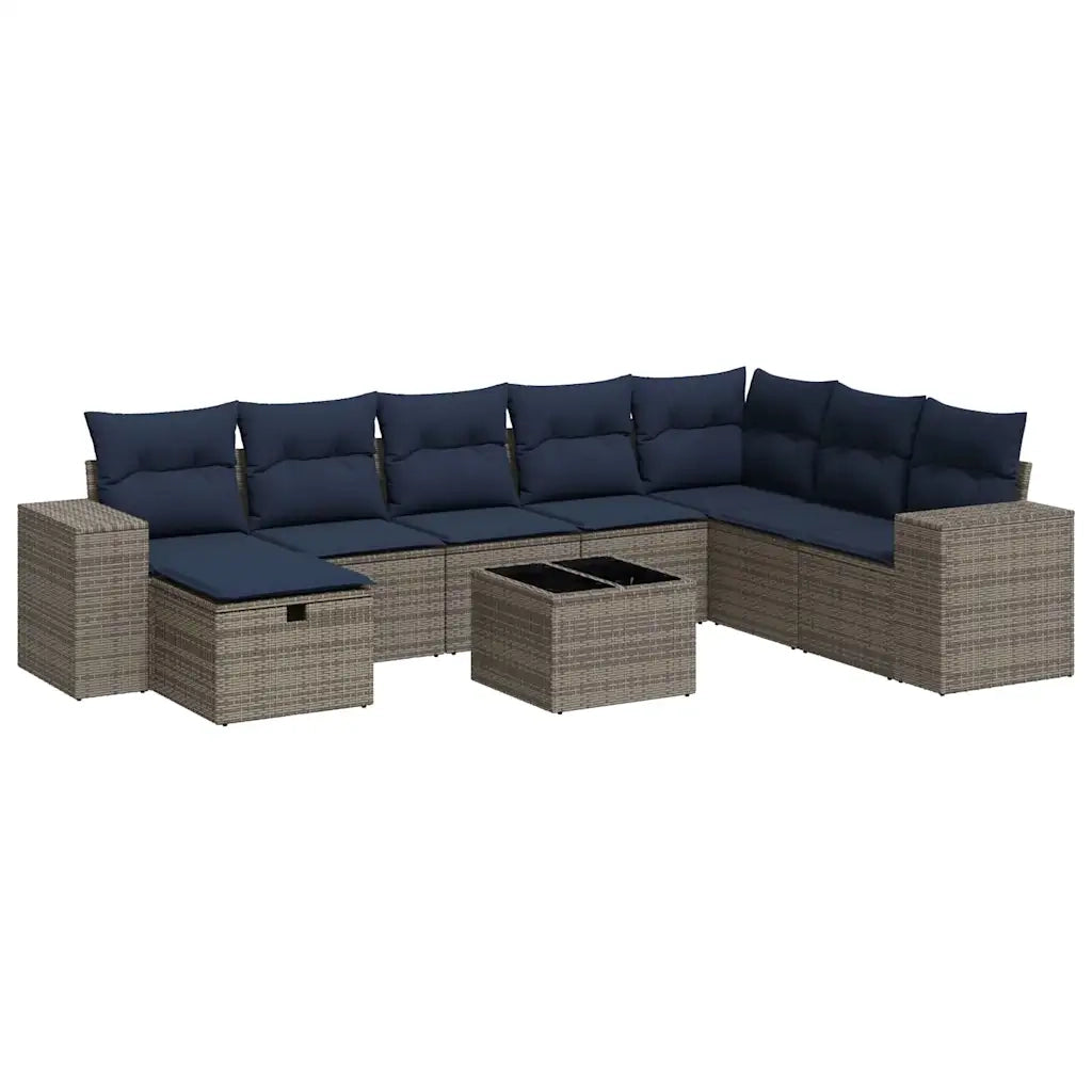 Set Divano da Giardino 9 pz con Cuscini Grigio in Polyrattan 3325747