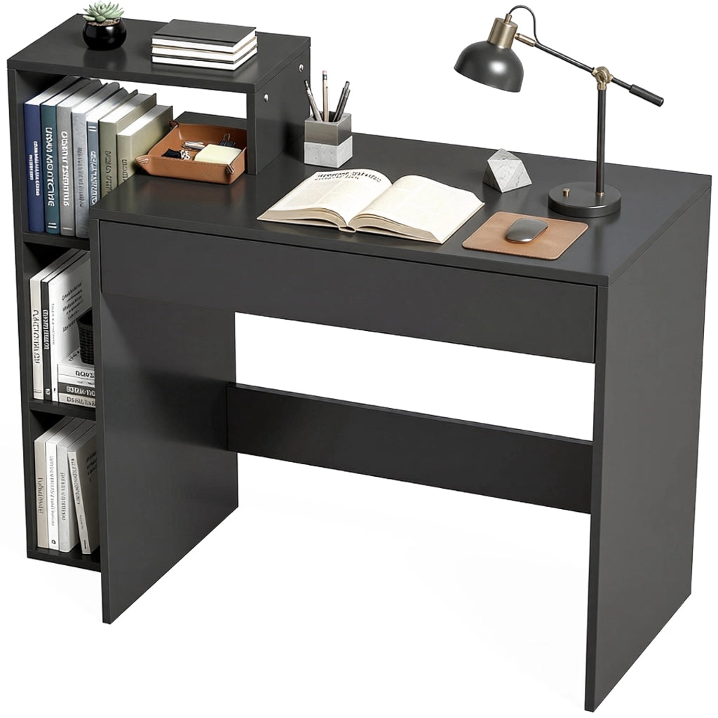 Scrivania con cassetto e scaffale ¨C Xylo ¨C legno nero 100x40x90cm
