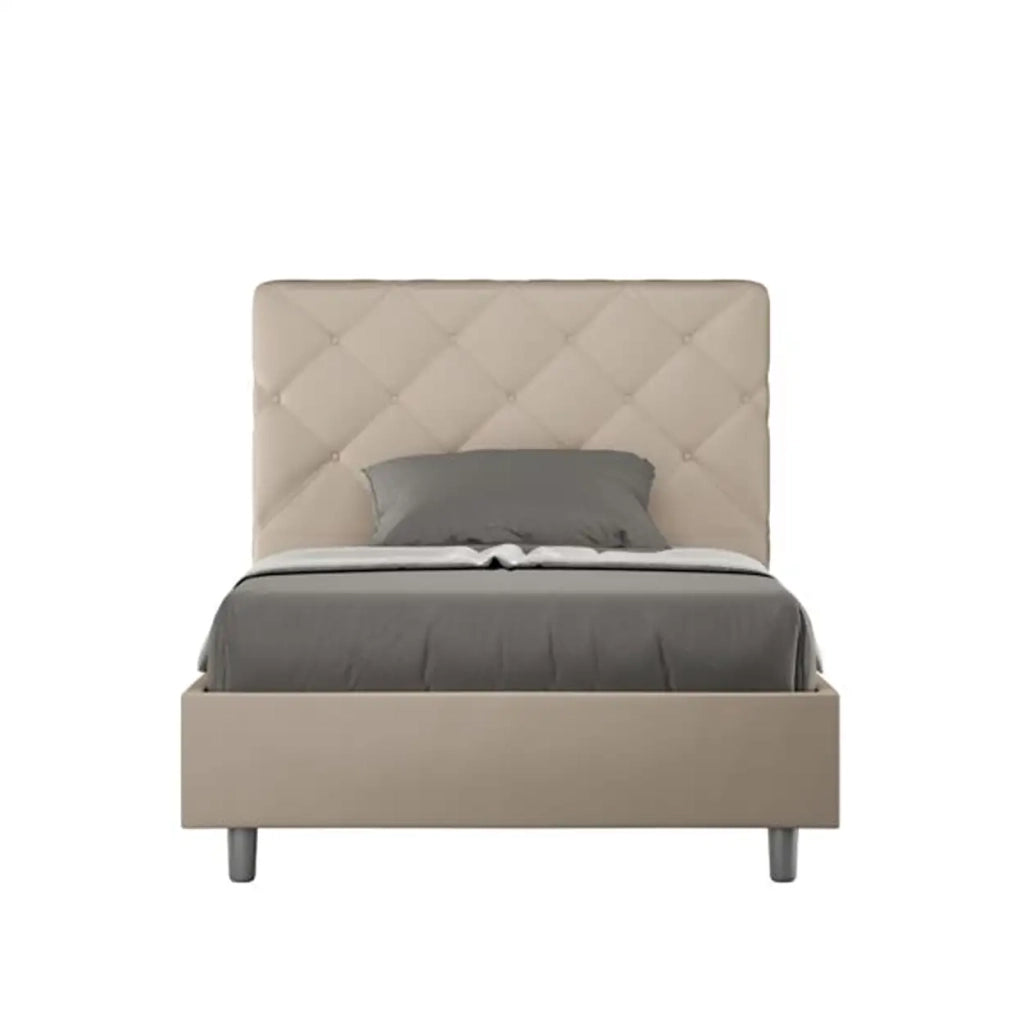 Letto singolo contenitore imbottito 100x190 similpelle tortora Priya